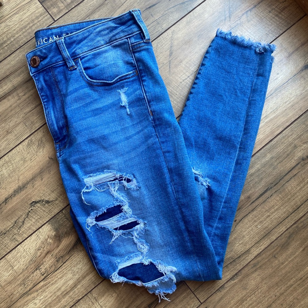 AE super stretch distressed skinny jeans